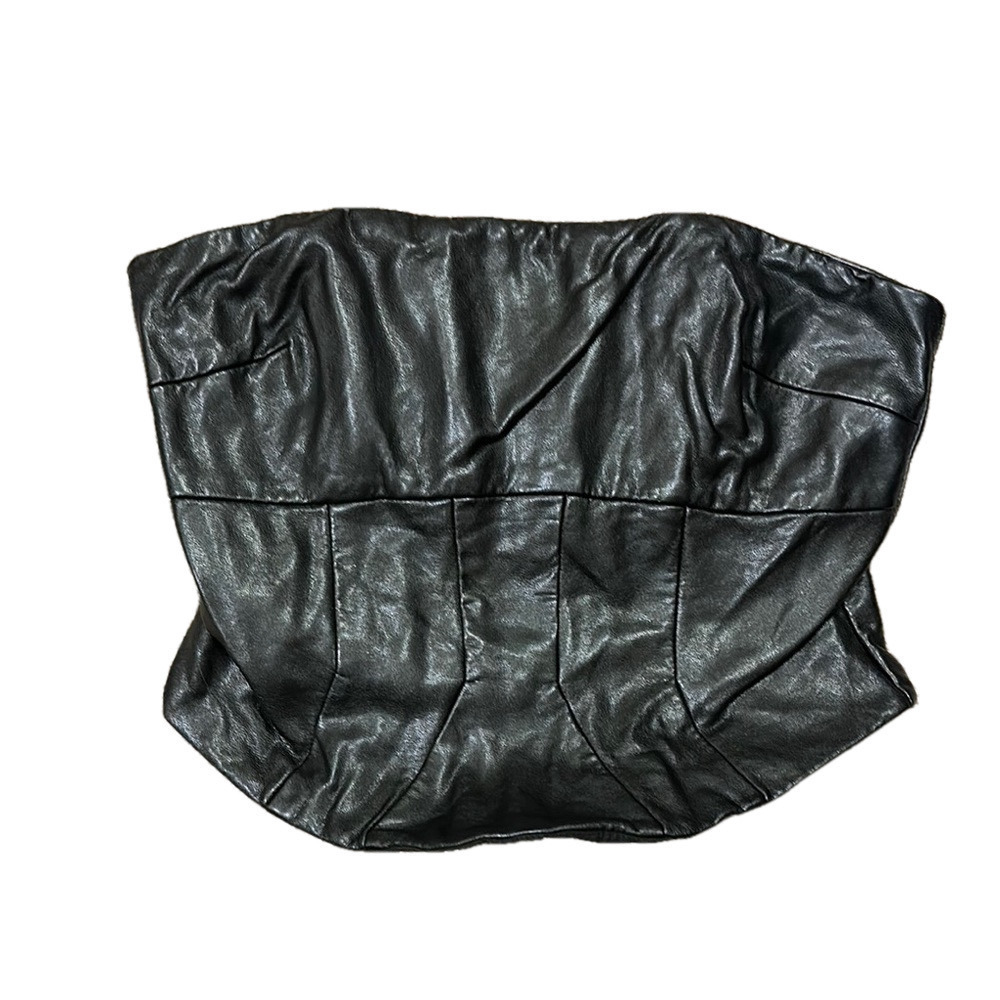 NICHOLAS BLACK FAUX LEATHER STRAPLESS CORSET